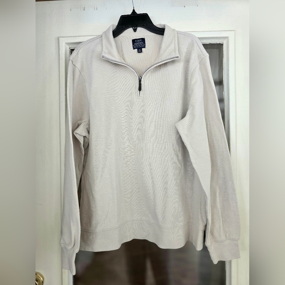 J Crew Men's Cream 3/4 Zip Up Sweater Sz XL Extra Large
